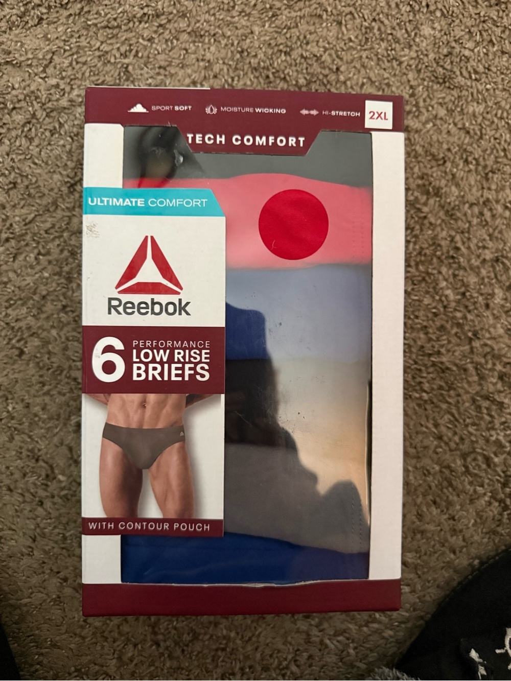 Reebok Men's 6-Pack Low Rise Briefs - Red, Blue, Gray